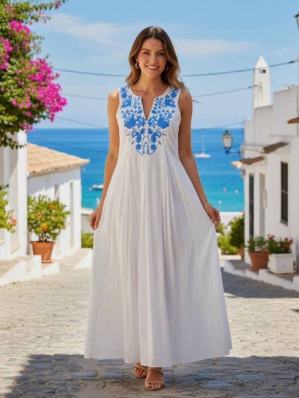 NWT Tuckernuck White Cyprus Maxi Dress Floral Embroidered Summer Vacation Size L